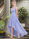 Jaylynn Ball-Gown/Princess V-neck Asymmetrical Tulle Prom Dresses With Ruffle UKP0014394