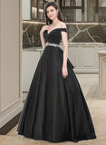 Mira Ball-Gown/Princess Off-the-Shoulder Floor-Length Satin Prom Dresses With Beading UKP0014396