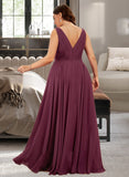 Alicia A-Line V-neck Floor-Length Chiffon Prom Dresses With Ruffle UKP0014397