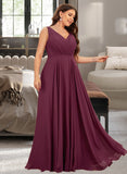 Alicia A-Line V-neck Floor-Length Chiffon Prom Dresses With Ruffle UKP0014397