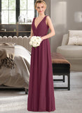 Alicia A-Line V-neck Floor-Length Chiffon Prom Dresses With Ruffle UKP0014397