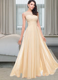 Sahna A-Line Scoop Neck Floor-Length Chiffon Prom Dresses With Ruffle Beading Flower(s) UKP0014398