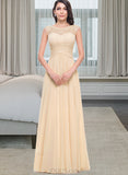 Sahna A-Line Scoop Neck Floor-Length Chiffon Prom Dresses With Ruffle Beading Flower(s) UKP0014398