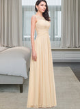 Sahna A-Line Scoop Neck Floor-Length Chiffon Prom Dresses With Ruffle Beading Flower(s) UKP0014398