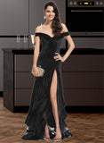 Brylee Trumpet/Mermaid Off-the-Shoulder Sweep Train Velvet Prom Dresses With Cascading Ruffles UKP0014399