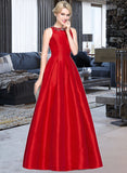 Karly Ball-Gown/Princess Scoop Neck Floor-Length Taffeta Prom Dresses With Beading Sequins UKP0014401