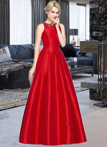 Karly Ball-Gown/Princess Scoop Neck Floor-Length Taffeta Prom Dresses With Beading Sequins UKP0014401