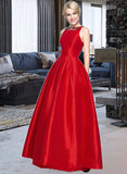 Karly Ball-Gown/Princess Scoop Neck Floor-Length Taffeta Prom Dresses With Beading Sequins UKP0014401