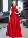 Karly Ball-Gown/Princess Scoop Neck Floor-Length Taffeta Prom Dresses With Beading Sequins UKP0014401