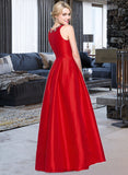 Karly Ball-Gown/Princess Scoop Neck Floor-Length Taffeta Prom Dresses With Beading Sequins UKP0014401