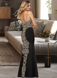 Brisa Trumpet/Mermaid V-neck Floor-Length Stretch Crepe Prom Dresses With Beading Sequins UKP0014402