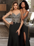 Brisa Trumpet/Mermaid V-neck Floor-Length Stretch Crepe Prom Dresses With Beading Sequins UKP0014402