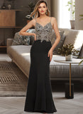 Brisa Trumpet/Mermaid V-neck Floor-Length Stretch Crepe Prom Dresses With Beading Sequins UKP0014402