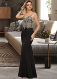 Brisa Trumpet/Mermaid V-neck Floor-Length Stretch Crepe Prom Dresses With Beading Sequins UKP0014402