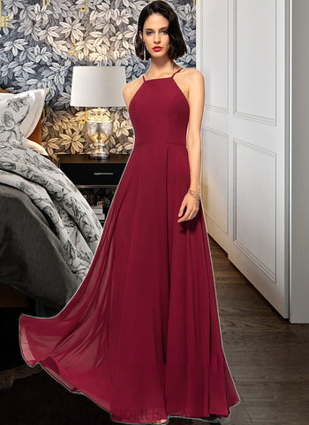 Lindsey A-Line Scoop Neck Square Neckline Floor-Length Chiffon Prom Dresses UKP0014403