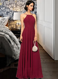 Lindsey A-Line Scoop Neck Square Neckline Floor-Length Chiffon Prom Dresses UKP0014403