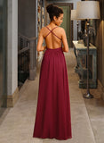 Gianna A-Line V-neck Floor-Length Chiffon Prom Dresses With Lace UKP0014408