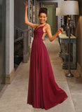 Gianna A-Line V-neck Floor-Length Chiffon Prom Dresses With Lace UKP0014408