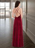 Jill A-Line V-neck Floor-Length Velvet Prom Dresses With Split Front UKP0014409