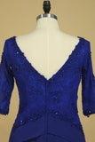 Dark Royal Blue Mother Of The Bride Dresses Chiffon V Neck With 3/4 Length Sleeves