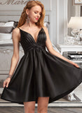 Ayana A-Line V-neck Short/Mini Satin Prom Dresses UKP0014410