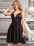 Ayana A-Line V-neck Short/Mini Satin Prom Dresses UKP0014410