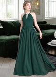 Kailee A-Line Scoop Neck Floor-Length Chiffon Prom Dresses With Ruffle UKP0014412