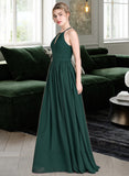 Kailee A-Line Scoop Neck Floor-Length Chiffon Prom Dresses With Ruffle UKP0014412