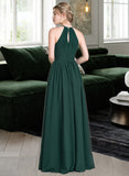 Kailee A-Line Scoop Neck Floor-Length Chiffon Prom Dresses With Ruffle UKP0014412