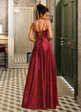 Karla A-Line Square Neckline Floor-Length Satin Prom Dresses UKP0014413