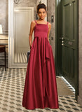 Karla A-Line Square Neckline Floor-Length Satin Prom Dresses UKP0014413