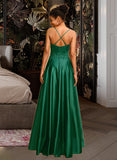 Kristin Ball-Gown/Princess V-neck Floor-Length Satin Prom Dresses With Beading Sequins UKP0014414