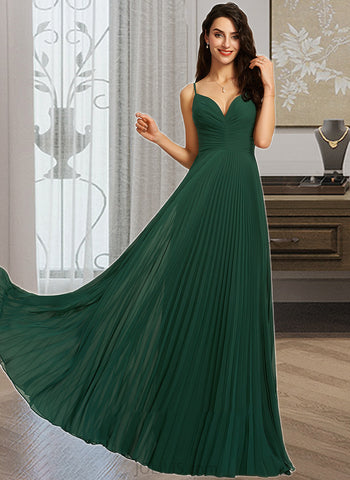 Martha A-Line V-neck Floor-Length Prom Dresses With Pleated UKP0014415