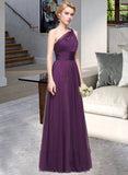 Chanel A-Line One-Shoulder Floor-Length Tulle Prom Dresses With Ruffle UKP0014418