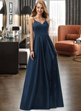 Myla A-Line V-neck Floor-Length Satin Prom Dresses With Split Front Cascading Ruffles UKP0014419