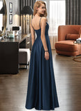 Myla A-Line V-neck Floor-Length Satin Prom Dresses With Split Front Cascading Ruffles UKP0014419