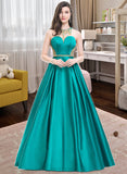 Abagail Ball-Gown/Princess Scoop Neck Floor-Length Satin Prom Dresses With Beading Sequins UKP0014420