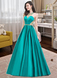 Abagail Ball-Gown/Princess Scoop Neck Floor-Length Satin Prom Dresses With Beading Sequins UKP0014420