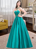 Abagail Ball-Gown/Princess Scoop Neck Floor-Length Satin Prom Dresses With Beading Sequins UKP0014420