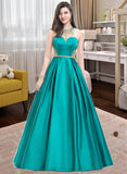 Abagail Ball-Gown/Princess Scoop Neck Floor-Length Satin Prom Dresses With Beading Sequins UKP0014420