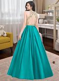 Abagail Ball-Gown/Princess Scoop Neck Floor-Length Satin Prom Dresses With Beading Sequins UKP0014420