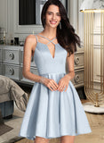 Emilie A-Line V-neck Short/Mini Satin Prom Dresses UKP0014421