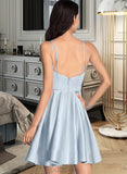 Emilie A-Line V-neck Short/Mini Satin Prom Dresses UKP0014421