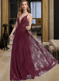 Katelynn A-Line V-neck Floor-Length Lace Prom Dresses With Split Front UKP0014422