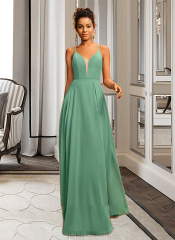 Katharine A-Line V-neck Floor-Length Chiffon Prom Dresses UKP0014423