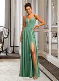 Katharine A-Line V-neck Floor-Length Chiffon Prom Dresses UKP0014423