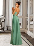 Katharine A-Line V-neck Floor-Length Chiffon Prom Dresses UKP0014423