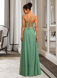 Katharine A-Line V-neck Floor-Length Chiffon Prom Dresses UKP0014423