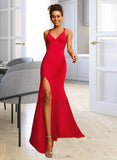 Hortensia Sheath/Column V-neck Sweep Train Jersey Prom Dresses UKP0014428