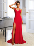 Hortensia Sheath/Column V-neck Sweep Train Jersey Prom Dresses UKP0014428